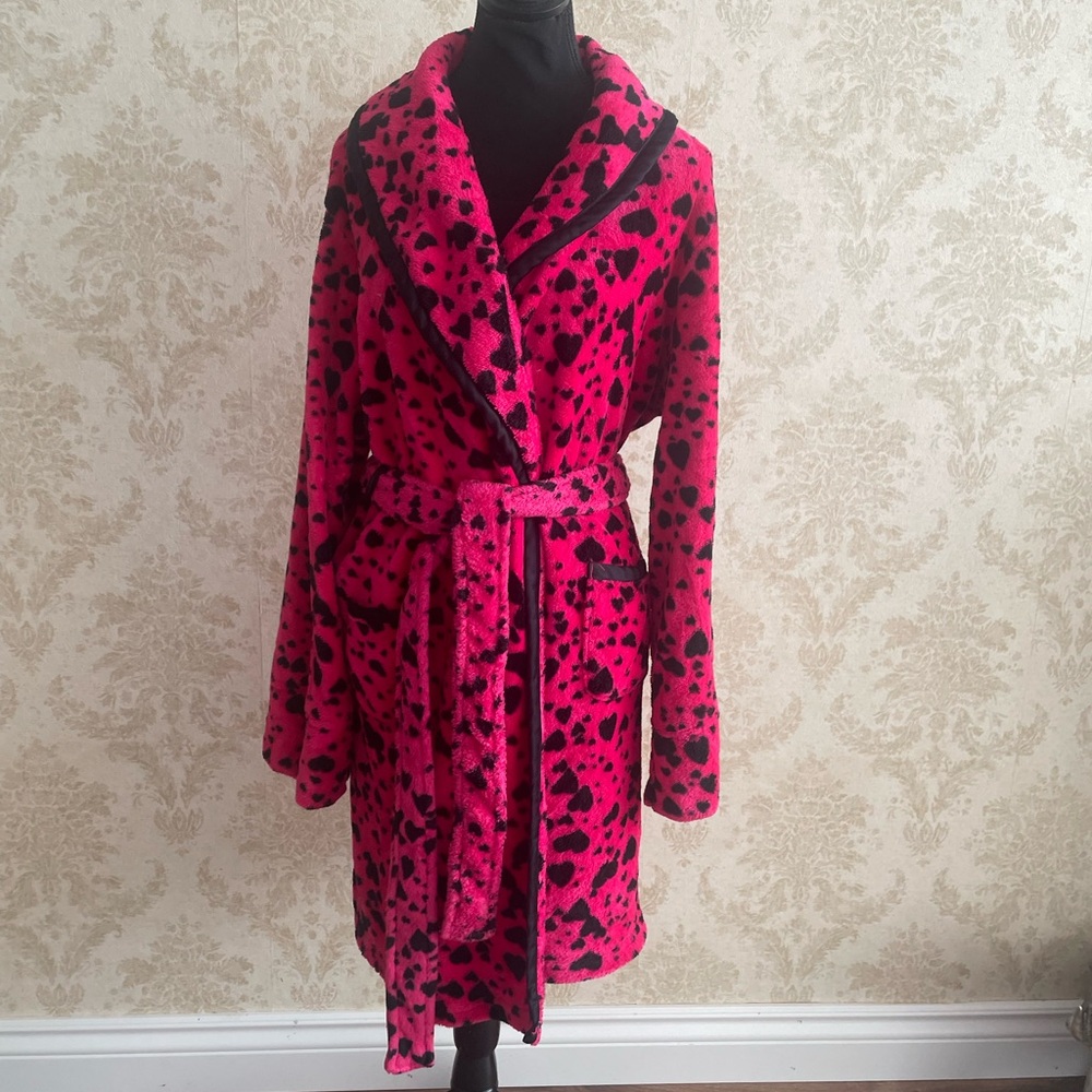 La SENZA Hot Pink and Black Harts Print Robe - Picture 1 of 10